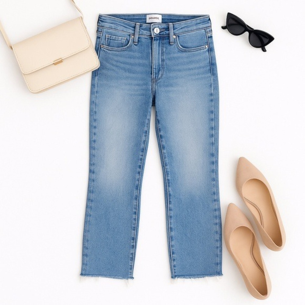 FRAME Le Sylvie Slim Straight Cropped Jeans Raw Hem Mid Rise Size 26 Blue EUC - Picture 7 of 16